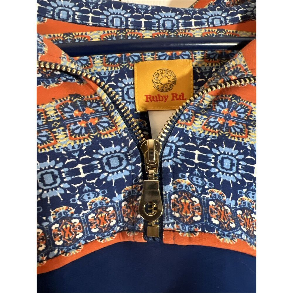 Ruby Rd. Women's Small Blue Multicolor 1/4 Zip‎ Pullover Aztec Boho Colorful - Picture 5 of 6